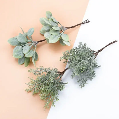 Frosted silver and brown artificial plants with textured leafy branches and brown stems for decorbites decorative artificial living room decor
