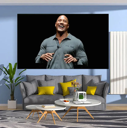 A large framed wall hanging featuring dwayne johnson in a gray shirt for decorbites blueberry pancakes tapestry decor