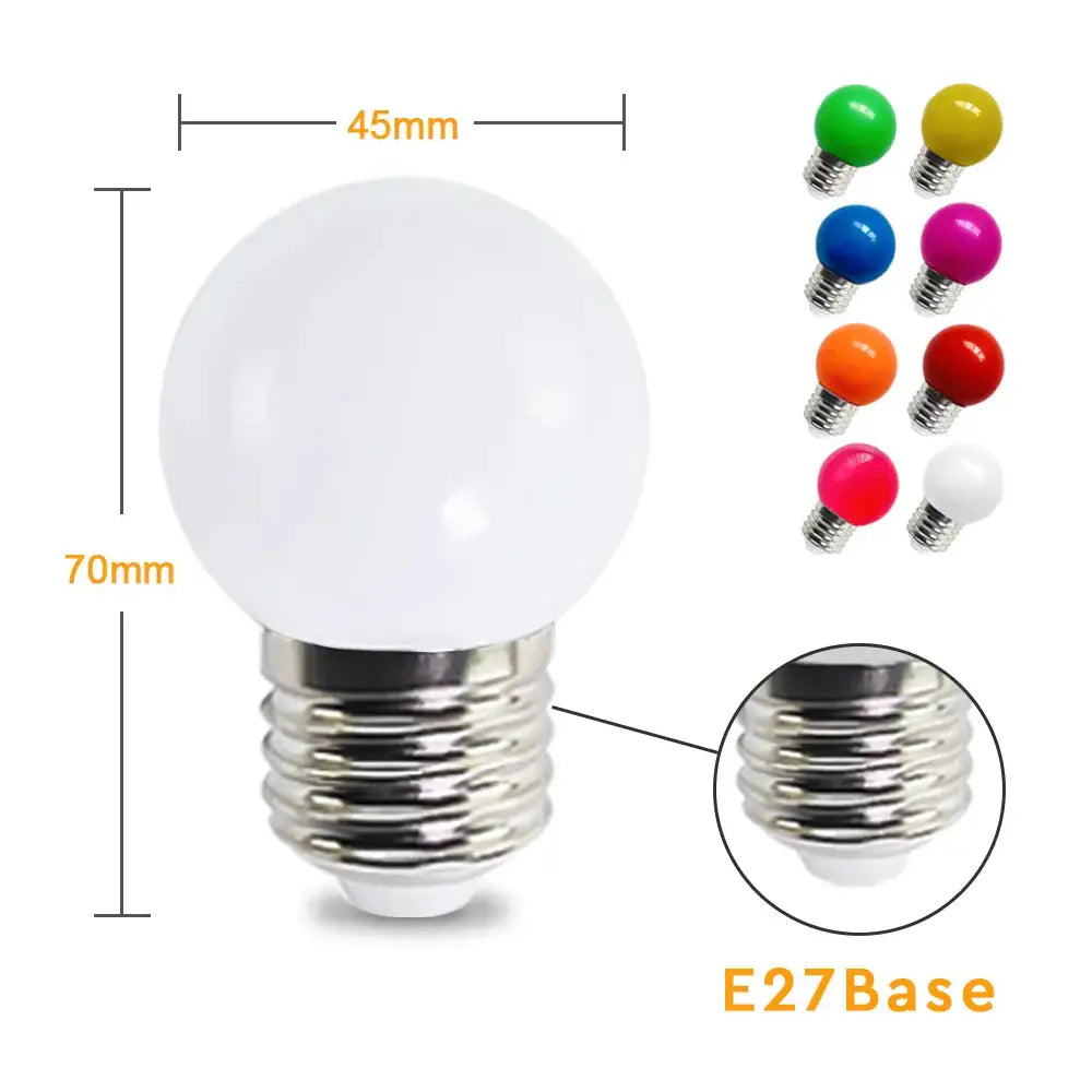 White frosted globe led bulb with silver e27 base in multiple colors for decorbites g45 white string outdoor lights