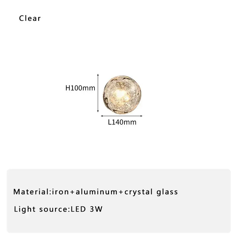 Galaxy blue and amber spherical crystal glass wall sconce lamps with textured surface and embedded led light source