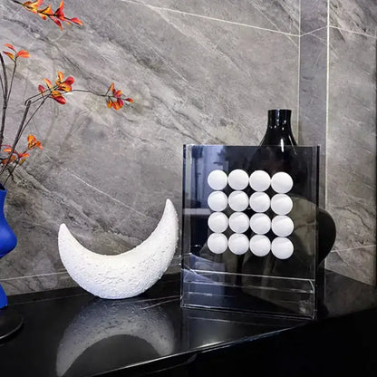 White textured crescent moon-shaped geometric abstract acrylic ball ornament for living room display box decor