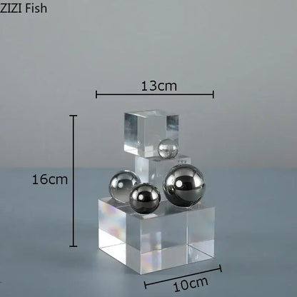 Clear acrylic cube desk ornament with stacked transparent cubes and polished silver ball for decorbites crystal ladder decor