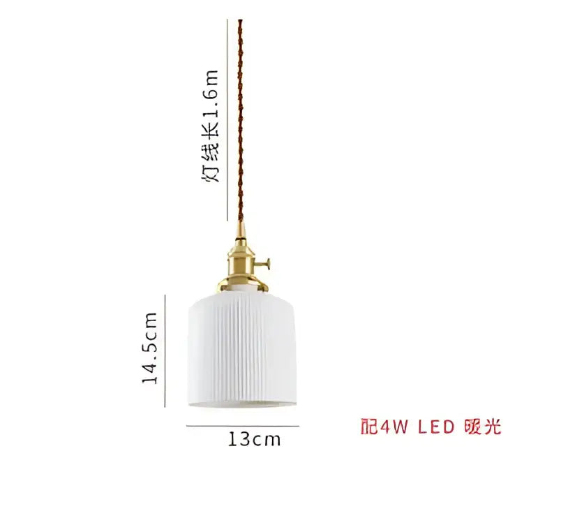 White ribbed ceramic pendant light with brass hardware and 1.6m cord complements modern or rustic interiors pendant light