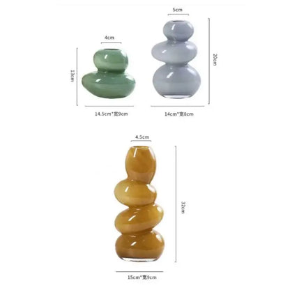 Three stacked glossy ceramic vases in green gray and amber hues for decorbites geometric glass stackable terrarium home decor