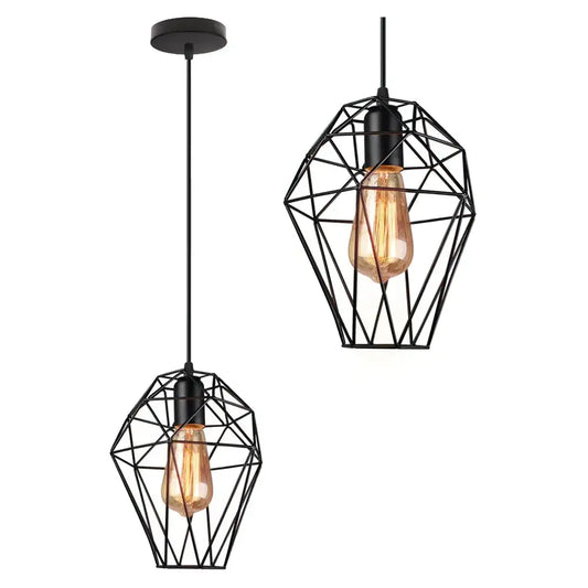 Geometric black birdcage diamond pendant light with exposed filament bulbs for decorbites birdcage diamond ceiling decor