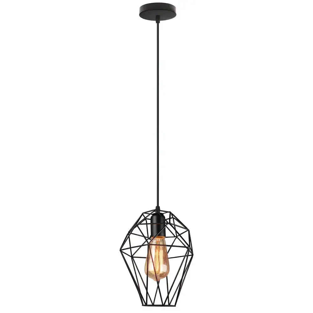 Geometric black birdcage diamond pendant light with exposed Edison bulb for living room decorbites birdcage diamond ceiling