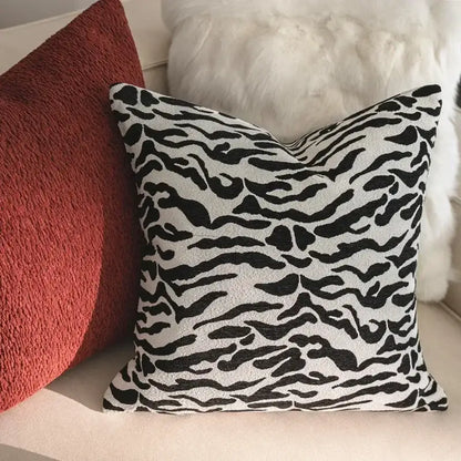 Black and white zebra-print pillow cover set with textured plush fabric for living room decor
