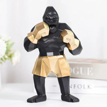 Geometric black and gold king kong sculpture with angular faceted design for office desk decorbites king decor