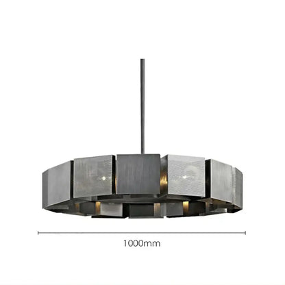 Modern geometric black metal pendant lights with matte finish and metallic mesh octagonal ring for dining room decorbites black metal