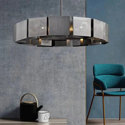 Modern geometric black and gold metal pendant light with brushed finish and perforated panels for dining room decorbites black metal pendant lights