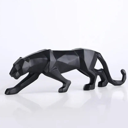 Black panther resin geometric figurine with angular faceted design for living room decor by decorbites