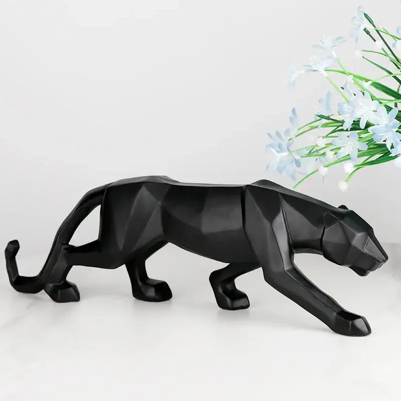 Geometric black panther resin statue with angular faceted design for living room decorbites black panther display