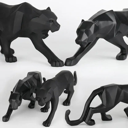 Geometric black panther resin statue with angular faceted surfaces for living room decor by decorbites black panther