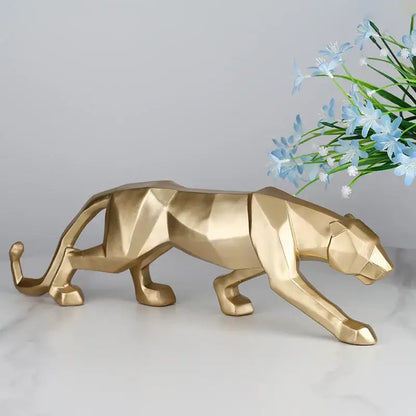 Gold-colored geometric black panther resin statue with modern stylized design for decorbites black panther living room decor