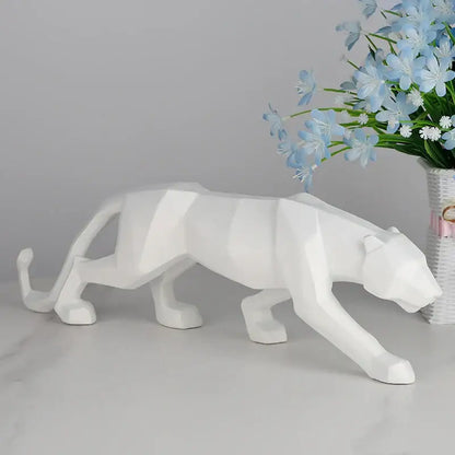 White panther resin geometric figurine with angular faceted design for decorbites black panther living room decor