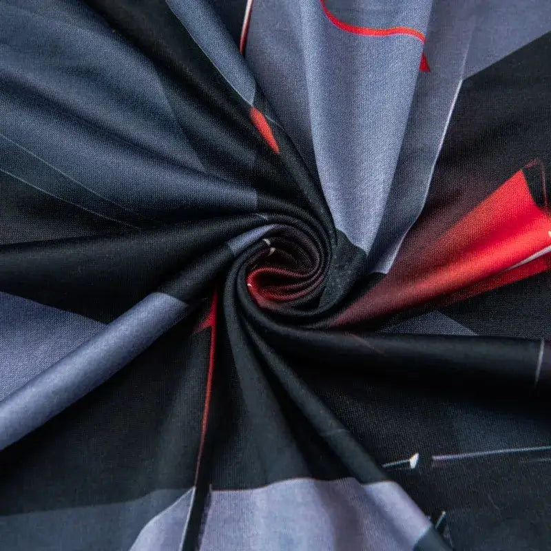 Geometric black gray and red stretch recliner cover with modern abstract pattern for living room use