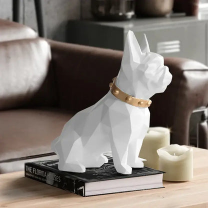 White geometric french bulldog coin bank with gold-toned studded collar for decorbites french bulldog decor