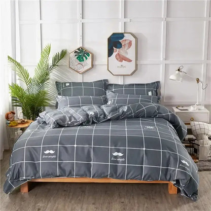 Gray king size duvet set with white grid pattern love simple text and mustache designs by decorbites cartoon king