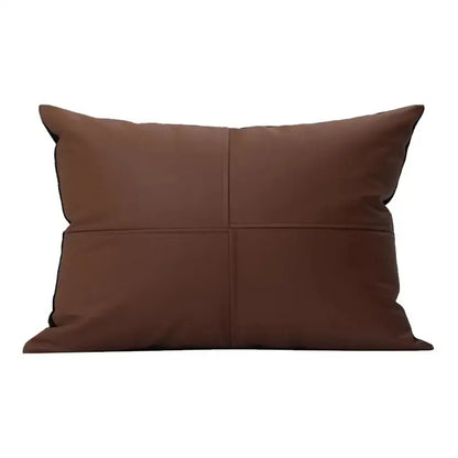 Brown leather splicing throw pillow with quilted four-panel design for living room decorbites geometric brown decor