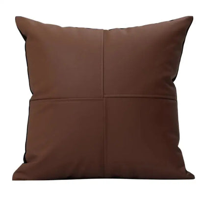 Brown leather splicing square pillow cover with quilted design and black stitching for decorbites geometric brown decor