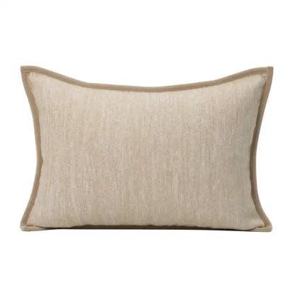 Beige linen throw pillow with subtle textured weave and tan piping for decorbites geometric brown leather splicing decor
