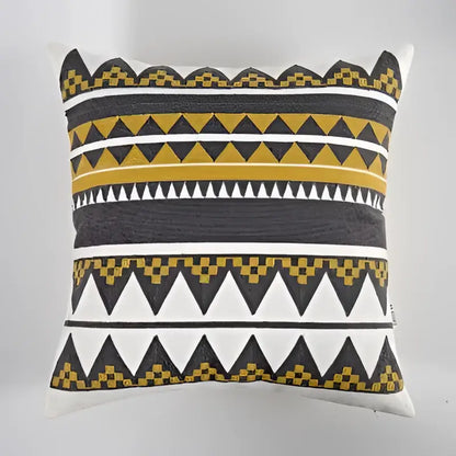 Square throw pillow with bold geometric black white and mustard yellow pattern cotton cushion cover decorbites geometric canvas