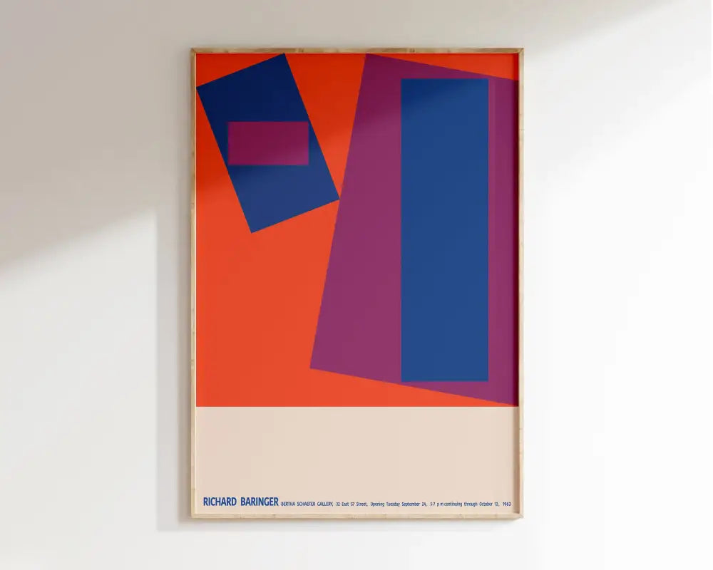 A framed decorbites bauhaus geometric canvas print with bold orange blue and magenta shapes for home decor