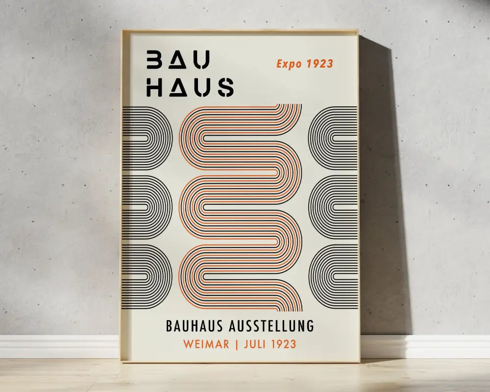 Decorbites™ bauhaus geometric canvas print features bold black and orange patterns on cream for modern home decor