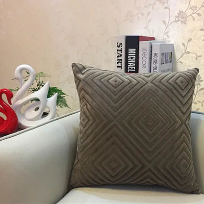 A taupe velvet cushion cover with raised geometric diamond chenille flocking for living room decor by decorbites geometric chenille