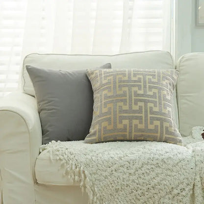 Gray and beige geometric chenille throw pillowcase with textured fabric finish for living room decorbites geometric chenille throw