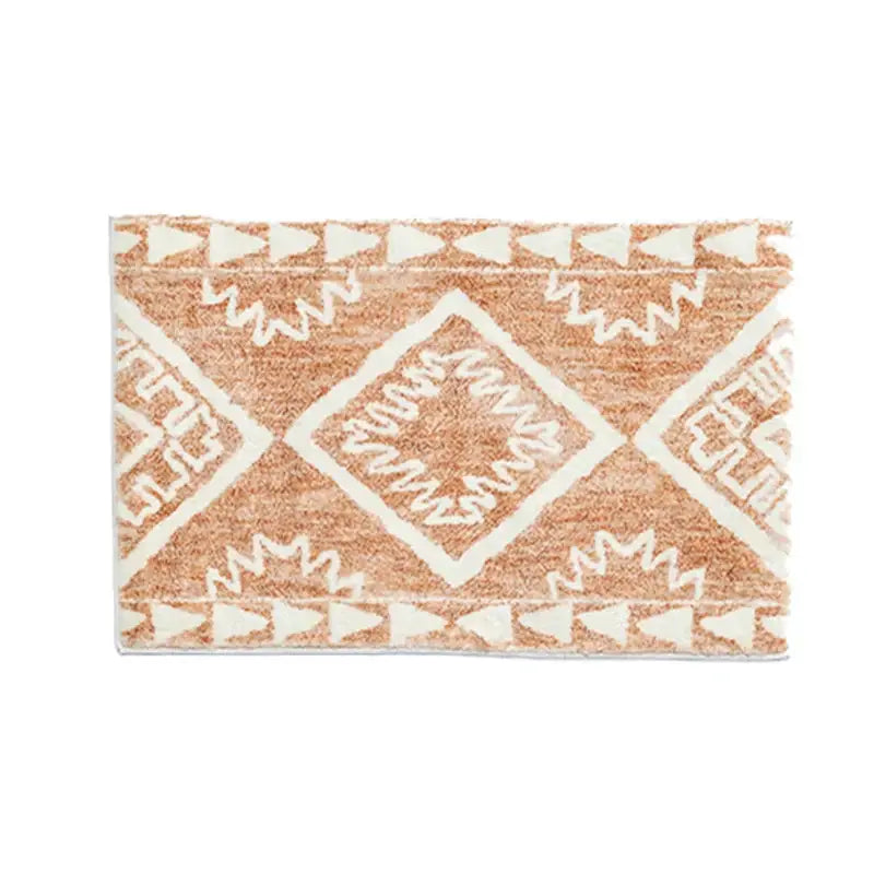Beige and cream geometric-patterned decorbites boho runner bath mat with textured plush surface for entryway door use
