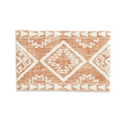 Beige and cream geometric-patterned decorbites boho runner bath mat with textured plush surface for entryway door use