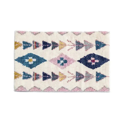 Off-white woven decorbites boho runner rug with colorful geometric diamond and triangular motifs for entryway use