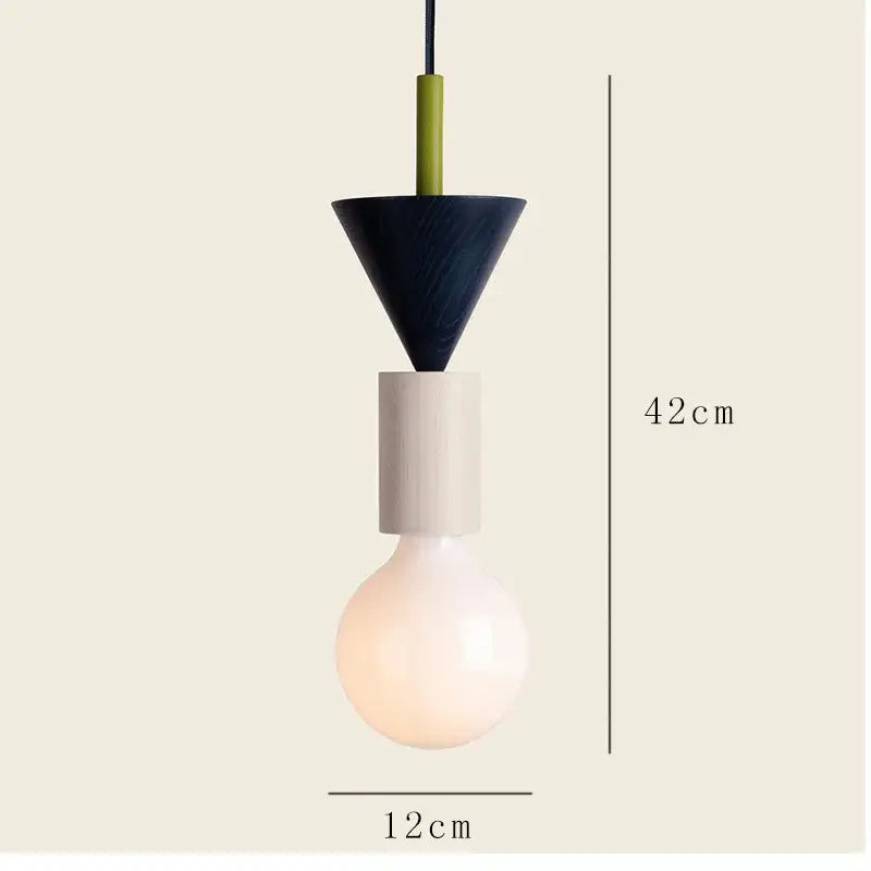 Modern pendant light with dark blue conical top cream cylindrical middle and warm bulb decorbites led wooden pendant