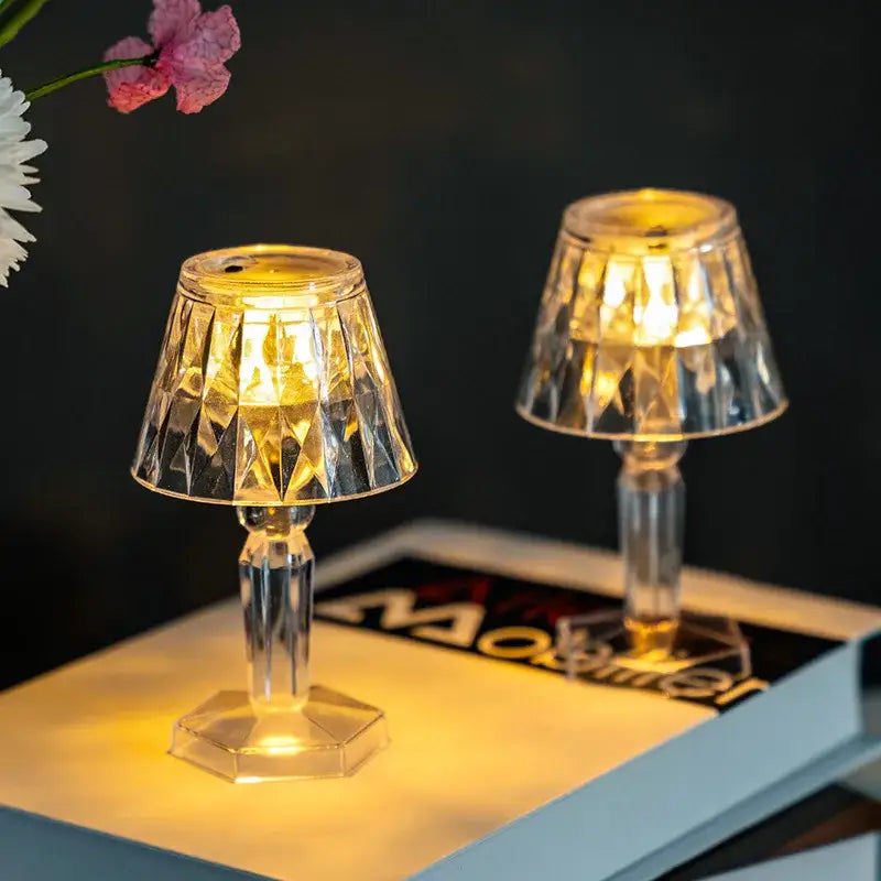 Geometric crystal diamond led night light with faceted crystal-cut glass and warm golden glow for bedroom reading decorbites crystal diamond