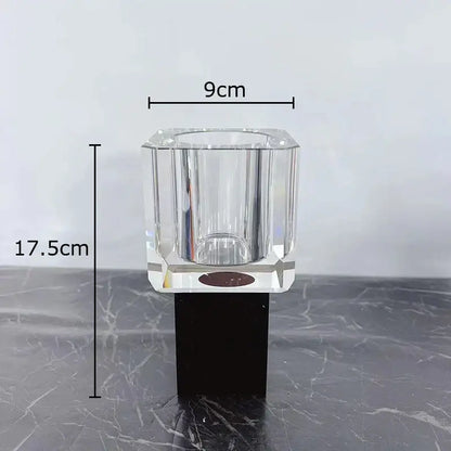 Clear faceted crystal glass vase with black base featuring artificial flowers for decorbites crystal glass living room decor