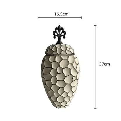 A 37cm tall ceramic vase with a geometric diamond check pattern in gray and off-white for living room decor