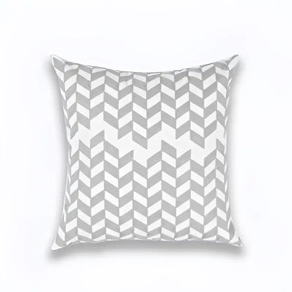 A square light grey cotton cushion cover with geometric embroidered chevron pattern for living room decorbites decor