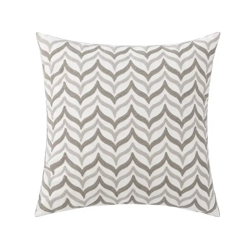 Square cushion cover with black and grey decorbites geometric embroidery featuring textured chevron pattern decor