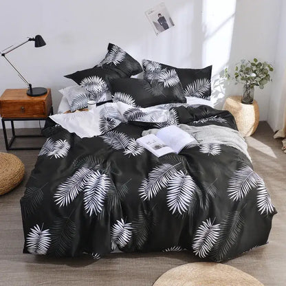 Black duvet cover with bold white palm leaf pattern for decorbites geometric floral bedding set bedroom decor