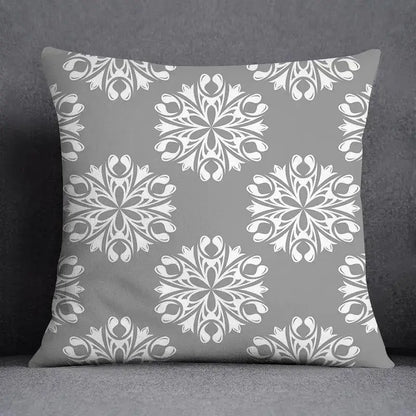 Gray throw pillow case with white ornate floral patterns for decorbites geometric floral print living room decor