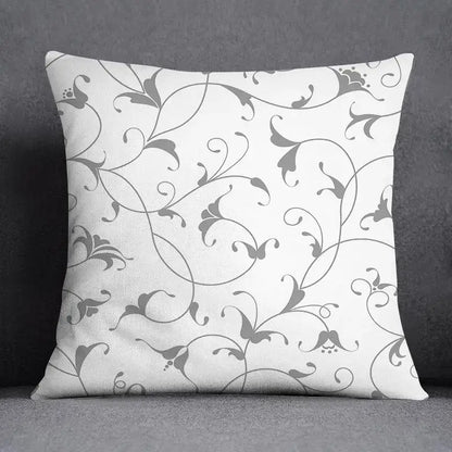White throw pillow case with delicate gray geometric floral print for decorbites living room decor