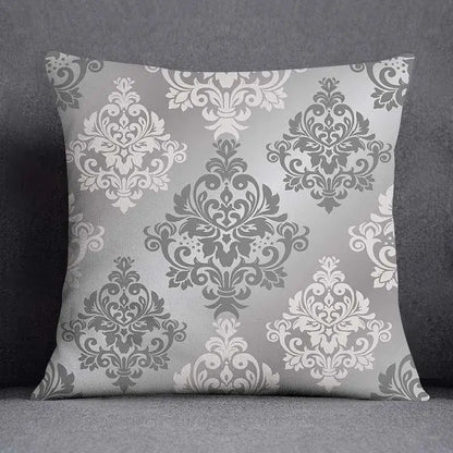 Gray and white damask-patterned pillow case featuring decorbites geometric floral print for living room decor
