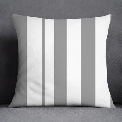 A square pillow case with vertical white and gray stripes featuring decorbites geometric floral print for living room decor