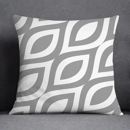 A square pillow case with a decorbites geometric floral print in gray and white for modern living room decor