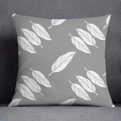 Gray throw pillow case with white geometric floral print decorbites design for living room decor