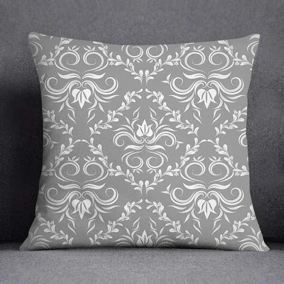 Gray throw pillow case with white damask geometric floral print for decorbites living room decor