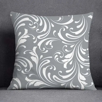 Gray throw pillow case with white ornate decorbites geometric floral print for living room decor