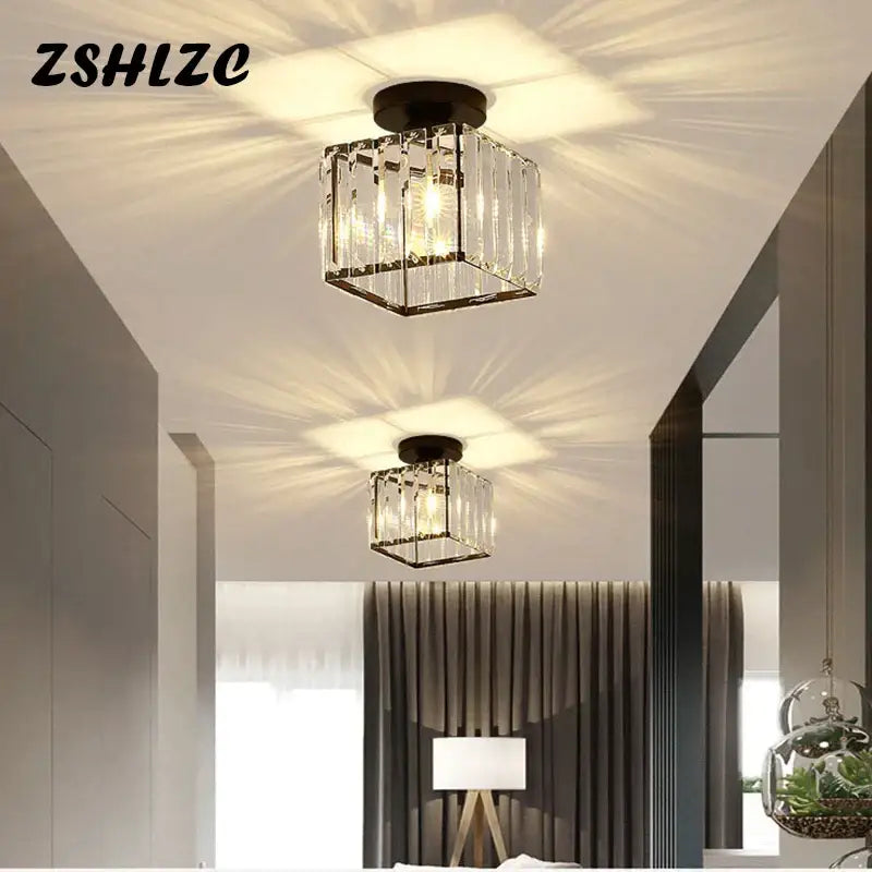Clear crystal cube ceiling light with black metal frame by decorbites crystal led chandelier for dining room decor