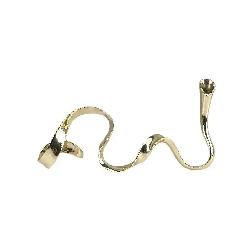 A sleek gold-toned metal ring with a wave-like design for decorbites geometric gold candlestick dining room centerpiece